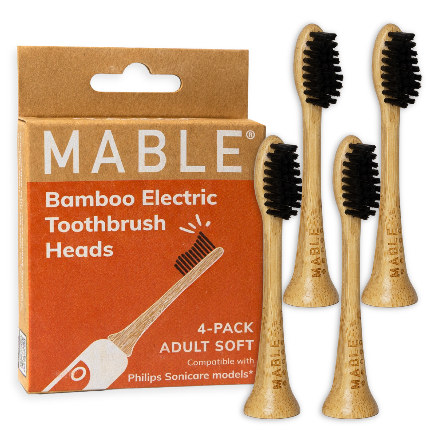 MABLE Bamboo Electric Toothbrush Replacement Heads for Philips Sonicare, 4-Pack